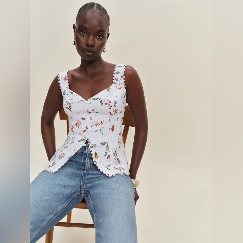 Reformation Viola Linen Top In Corsini, brand new, never worn, no flaws.